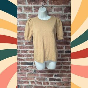 Vince Camuto Knit Top S | Puff Sleeve Round Neck Latte Heather
